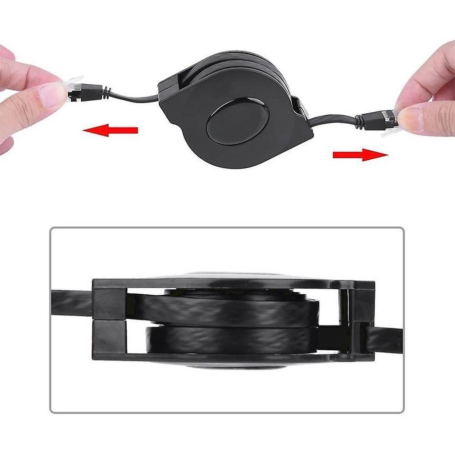 Rexlis Retractable Ultra Flat Cat-7 10 Gigabit Rj45 Ethernet Cable