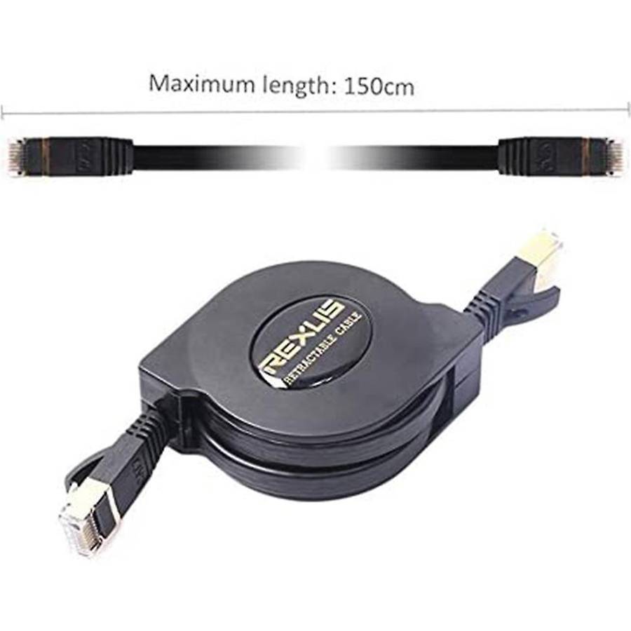 Rexlis Retractable Ultra Flat Cat-7 10 Gigabit Rj45 Ethernet Cable