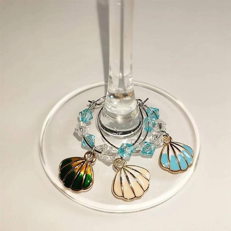 6pcs Wine Glass Cup Rings Ocean Style Markers Party Glass Pendant