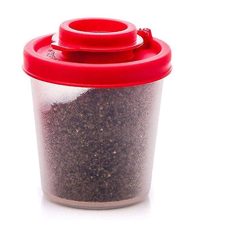 2 Medium Salt and Pepper Shakers with Red Covers Lids Jar Dispenser