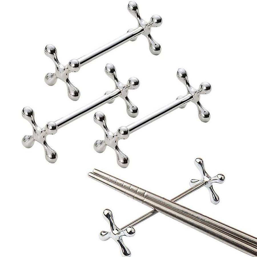 4 Pcs Zinc Alloy Chopsticks Stand Metal Craft Decoration (silver)