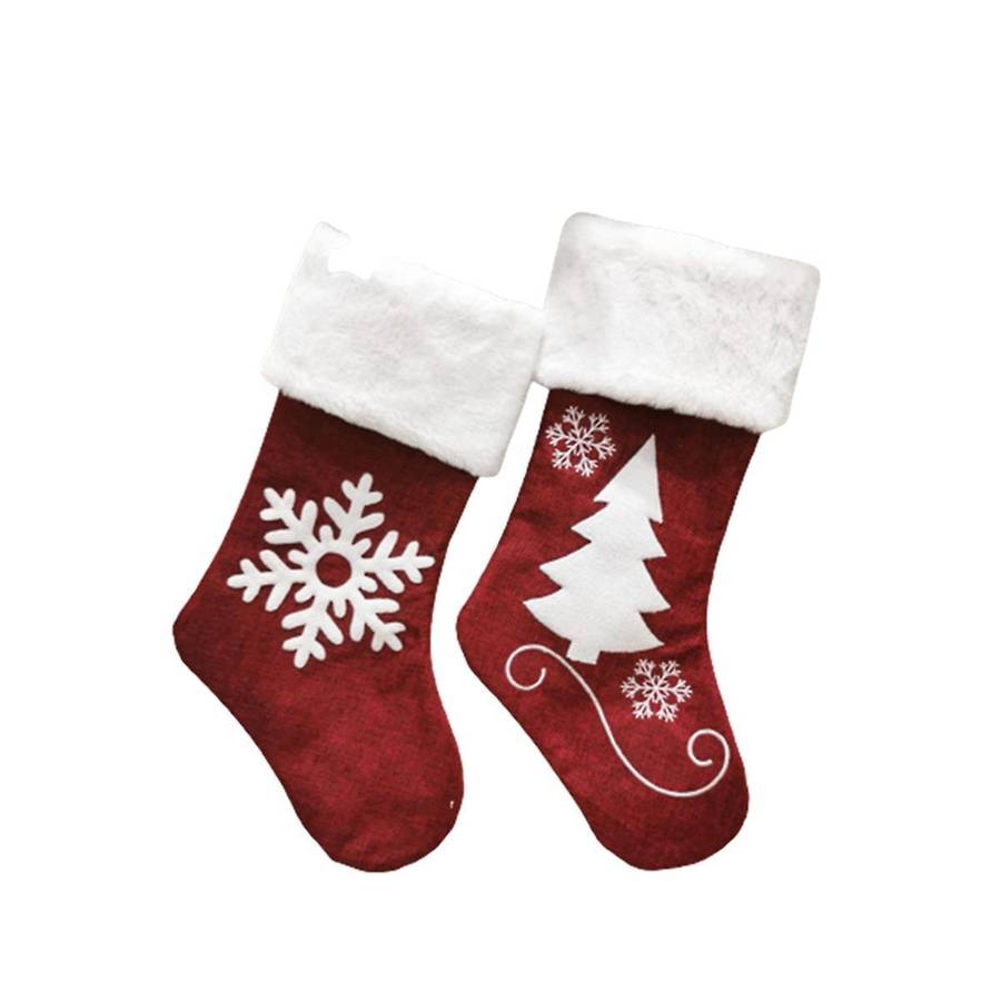 Christmas Socks Gift Bag Kenaf Embroidery Christmas Socks Snowflake