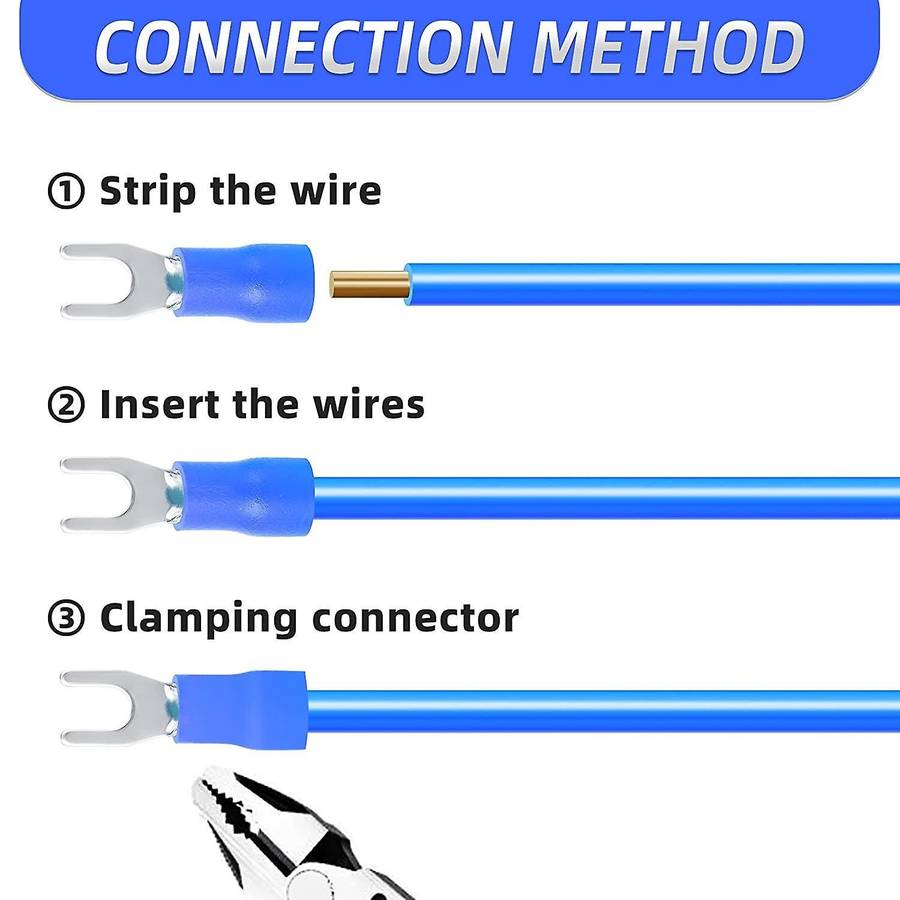 300 Pcs Blue 16-14 Awg Insulated Fork Spade U-type Wire Connectors