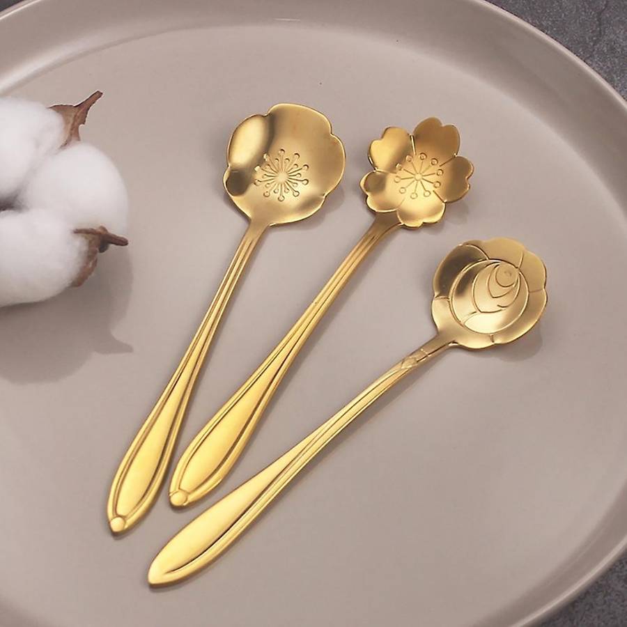 8pcs Flower Spoon Coffee Teaspoon Set Stainless Steel Dessert Spoon