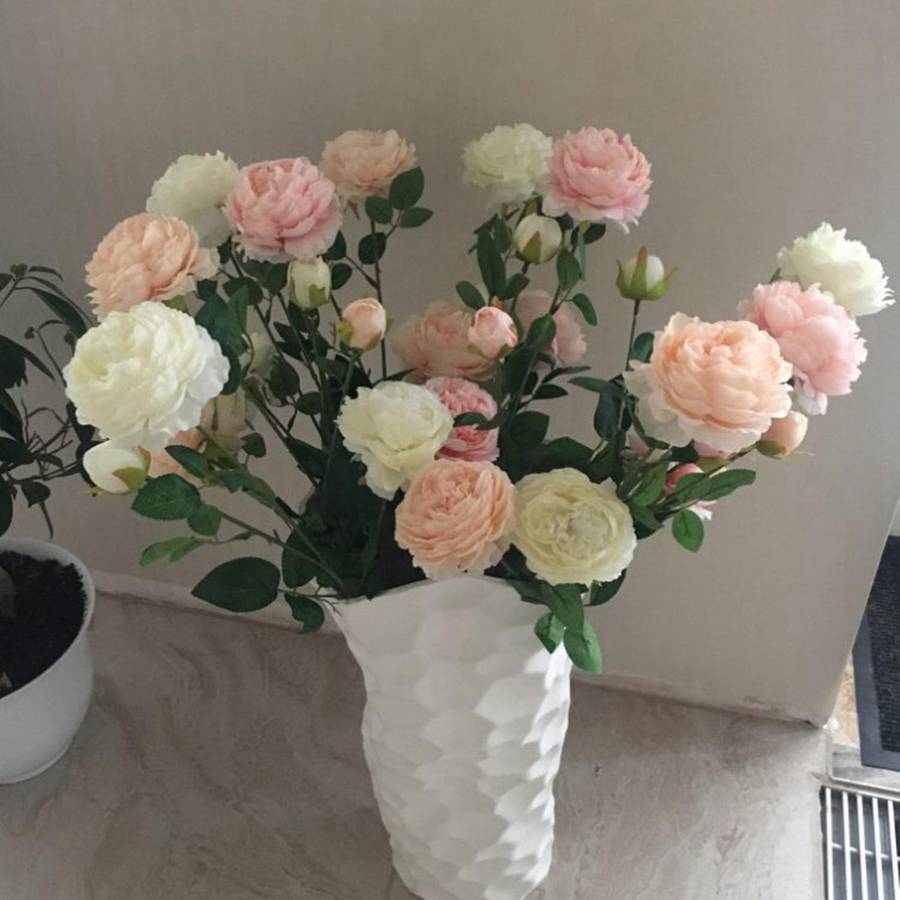 3x 3 Heads Artificial Flowers Peony Bouquet Silk Flowers (pink)