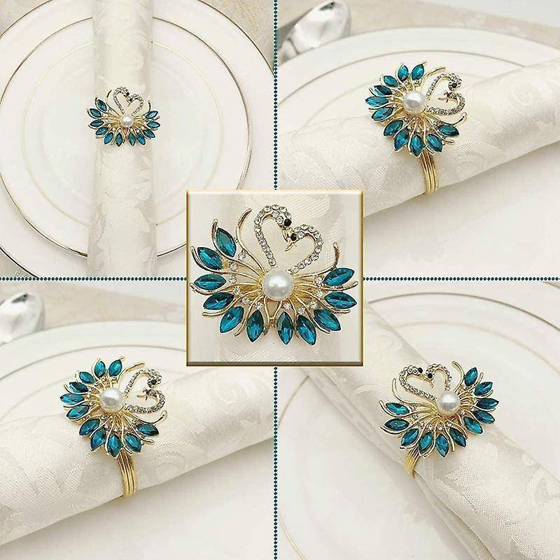 Valentine's Day Gift Blue Napkin Ring 6 Piece Set, Swan Napkin Ring
