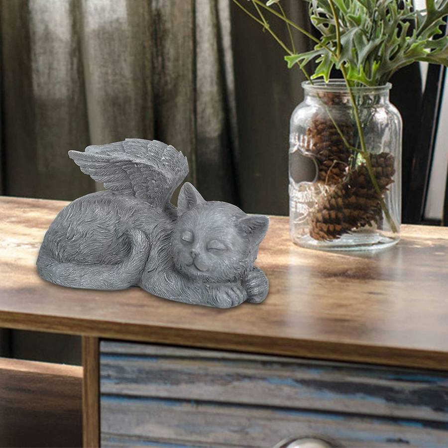 Animal Garden Angel's Wing Cute Resin Cat Statues Outdoor Sculpture