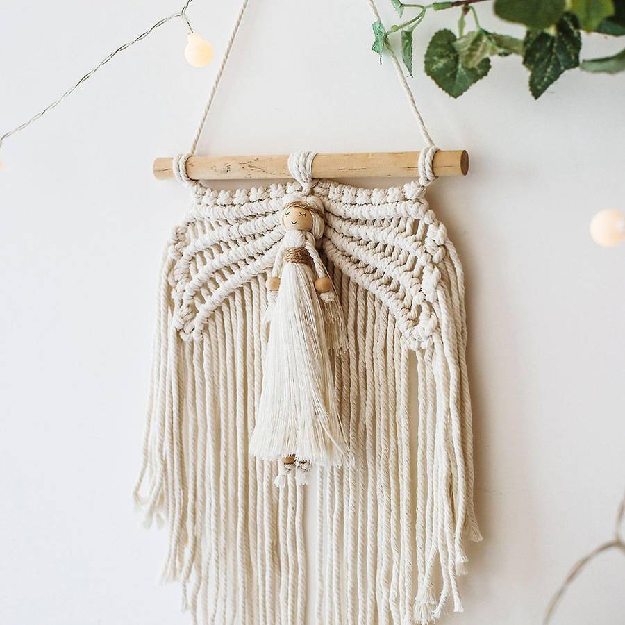 Mini Angel Wing Tapestry Boho Hand-woven Pendant Macrame Wall Hanging