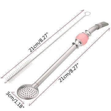KC-CS01 Random Color Stainless Steel Yerba Mate Tea Gourd Reusable Drink Filtered Spoon Straw