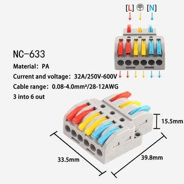 10PCS 3 in 6 out Quick Wire Connector PCT SPL Universal Wiring Cable Connectors Push-in Conductor Te