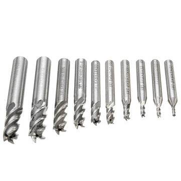 10pcs 2-10mm 4 Flute Milling Cutter HSS-Al  End Mill Cutter CNC Tool