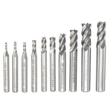 10pcs 2-10mm 4 Flute Milling Cutter HSS-Al  End Mill Cutter CNC Tool