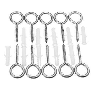 10Pcs M4 52mm 304 Stainless Steel Self Tapping Screw Eye Bolt Ring Hook with Expansion Pipe