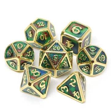 7 Pcs/Set Alloy Metal Dice Set Playing Game Poker Card Dungeons Dragons Party Boa... (COLOR.: GREEN)