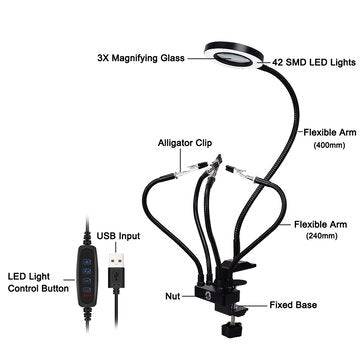 Table Clamp Soldering Stand USB 3X LED Illuminated Magnifier Bench Vise Soldering Holder Welding Thi