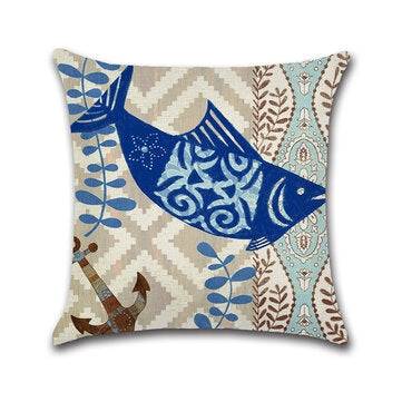 Sea Creature Turtle Fish Sea Horse Square Cotton Linen Cushion Cover Home Decor 4 Sty... (STYLE: #3)