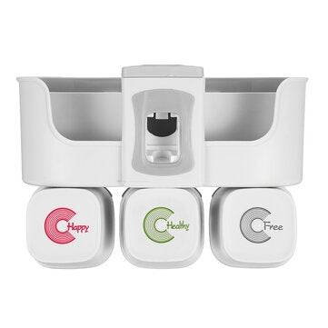 Mulitfunction Toothbrush Holder Wall Toothpaste Squeezer Dispenser for Bathroom... (TYPE: THREECUPS)