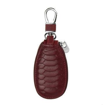 Key Case Genuine Leather Car Smart Key Chain Holder Metal Hook and Keyring Zipper Bag (COLOR.: RED)