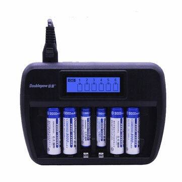 Doublepow K66 6 Slot Quick Charge AA AAA Rechargeable Battery Charger with LCD ... (ADAPTOR: EUPLUG)