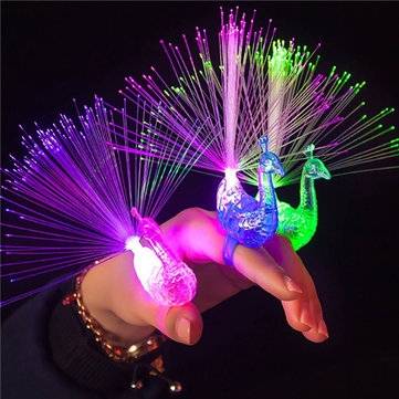 Creative Colorful Peacock Finger LED Light Ring for Parties Cheering Novelty Toys Gift For Kids
