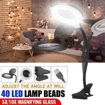Clip-on 5X/10X Led Magnifying Glass Desk Lamp Electric USB Plug-in Magnifying Lamp