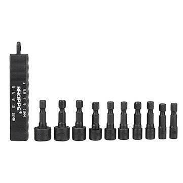 BROPPE 10Pcs 1/4 Inch Hex Shank Power Nut Driver Drill Bit Set Metric Socket Wrench Screw Screwdrive