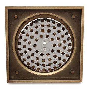 Antique Brass Square Floor Drain for Bathroom Kitchen w/ Strainer Grate 10X10X4.5cm