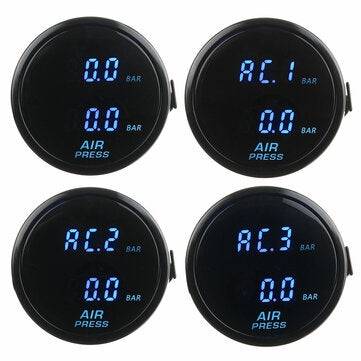52mm Air Pressure Gauge Bar Dual Digital Display Air Ride Meter with Sensor Blue LED