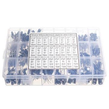 545PCS 50V 25V 16V 10V Inline Type Electrolytic Capacitor Assorted Kit 0.1UF-1000UF 24value Electrol