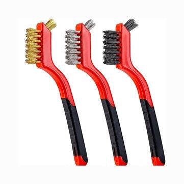 3pcs Wire Brush Set Stainless Steel Copper Wire with Curved Handle Grip Polishing Ru... (COLOR: RED)