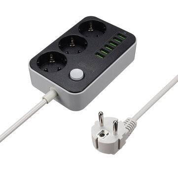 5V 3.4A Desktop 3 Power Socket 6 USB Port 5.24ft/1.6m EU Plug Charging Socket