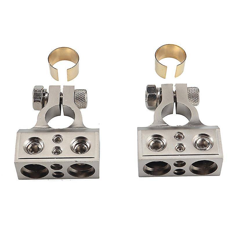 0-8Gauge Car Battery Terminal Connectors Clamp (Pair) with Shims - Positive and Negative (+/-)