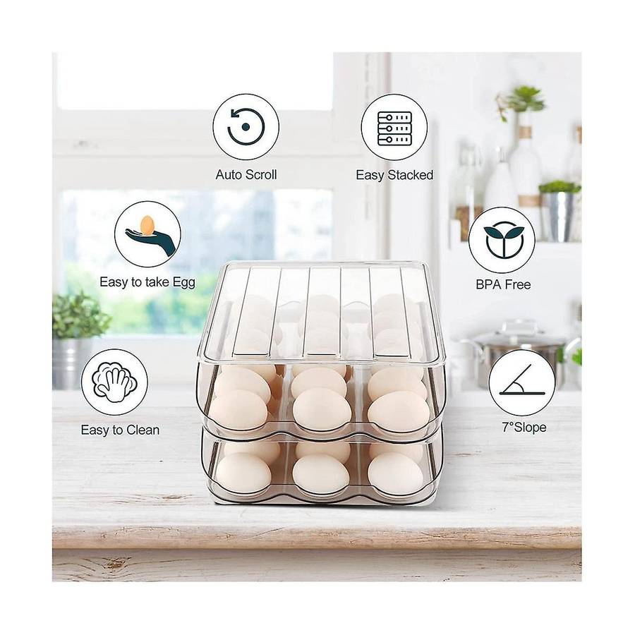 1 Layer Automatically Rolling Egg Storage Container ,capacity Egg Organizer for Fridge with Lid