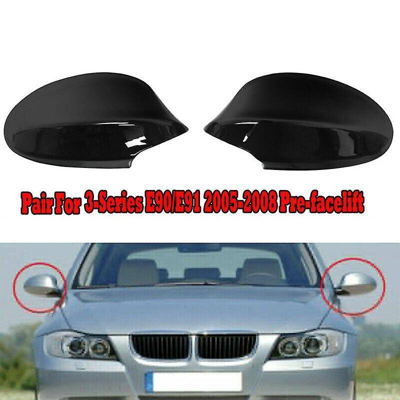 1 Pair Rear View Mirror Cover Caps for E90 E91 325I 328I 330I Sedan 2005-2008 Gloss Black Side Mirro