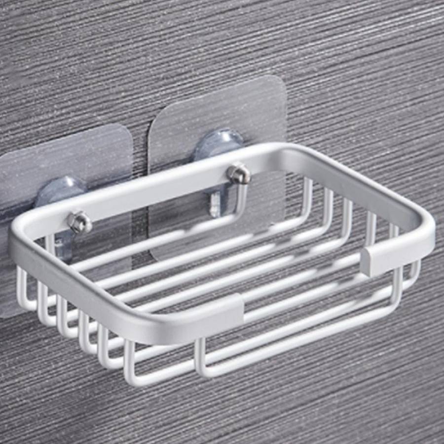 1 Pcs Drill Free Soap Dish Holder Wall Mounted Storage Rack Holder Hollow Type Soap Sponge Dish Bath