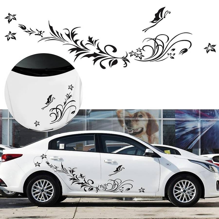 1 Set/3 Pcs Black Natural Flower Vine Dragonfly Image Car Decal Vinyl Side Body Stickers Reflective