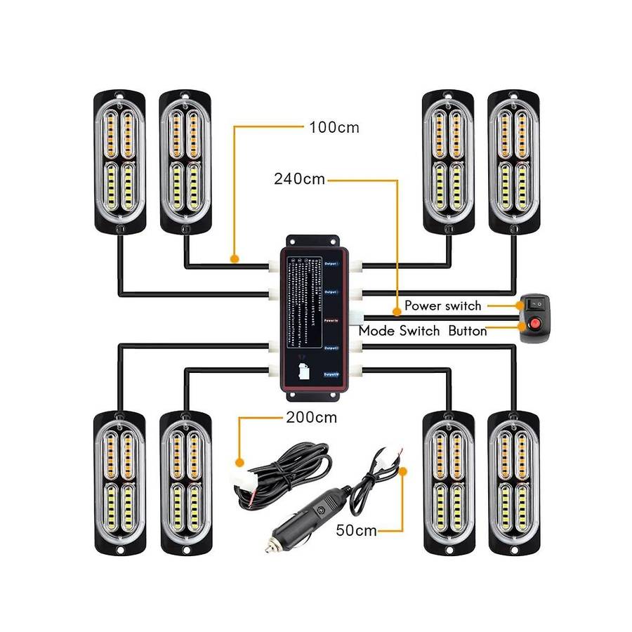 1 Tow 8 In Warning Lights Strobe Side Lights Grille Lights Yellow+white