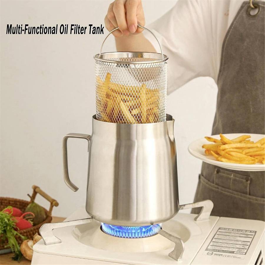 1.5L 304 Stainless Steel Versatile Oil Filter Tank Stainless Steel Oil Filter Pot Multi-Functional O