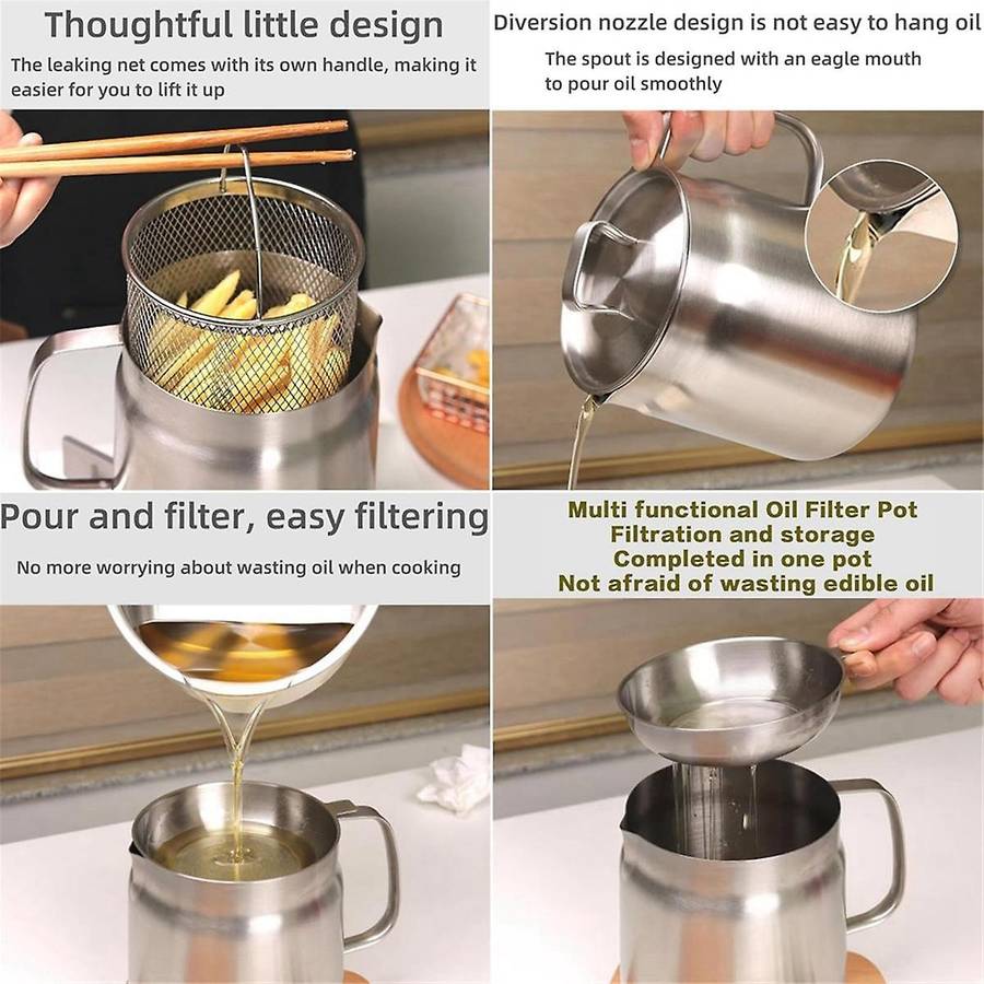 1.5L 304 Stainless Steel Versatile Oil Filter Tank Stainless Steel Oil Filter Pot Multi-Functional O