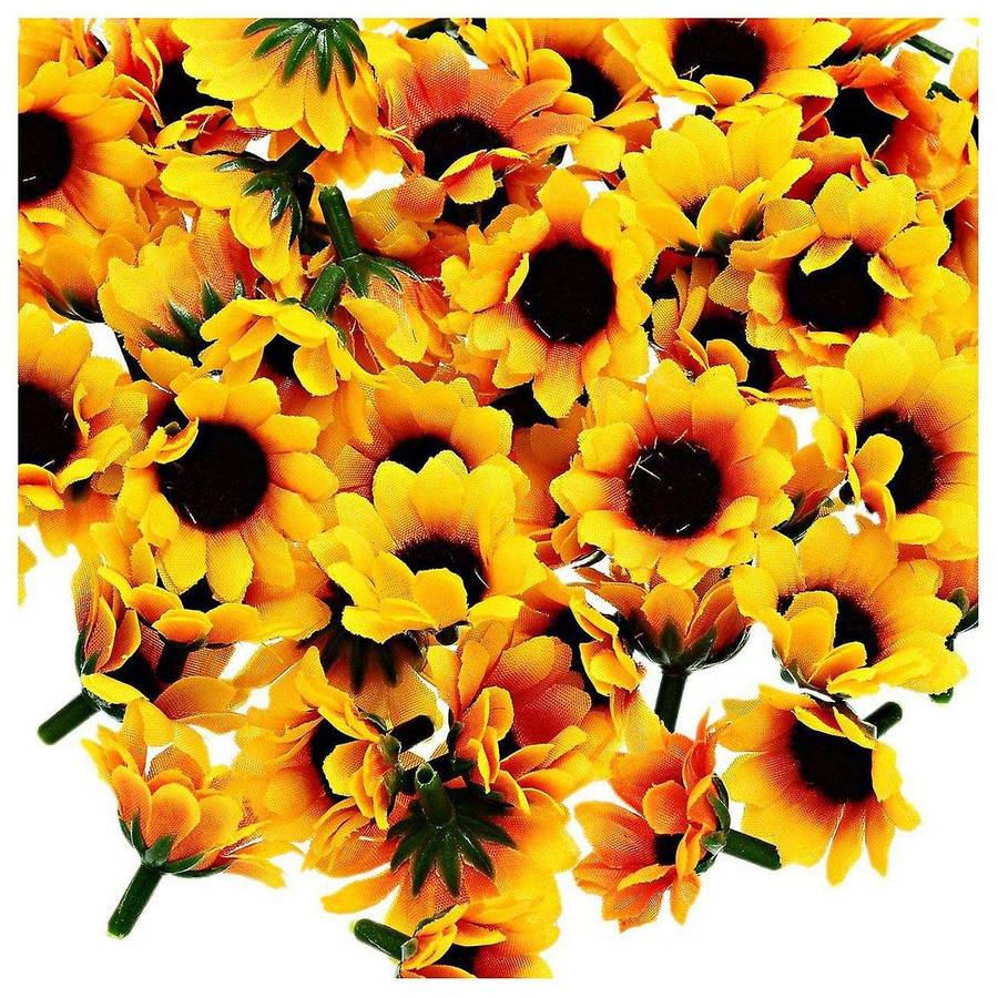 100 Pcs Artificial Little Daisy Heads Compatible Wedding Decor Yellow&Coffee