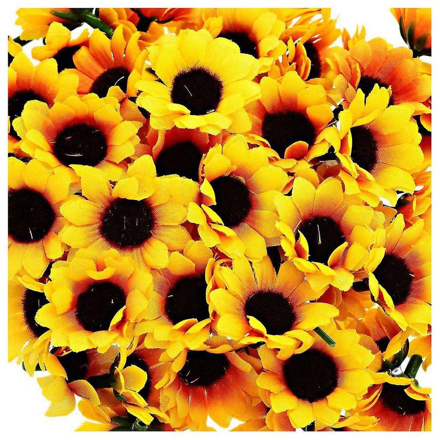 100 Pcs Artificial Little Daisy Heads Compatible Wedding Decor Yellow&Coffee