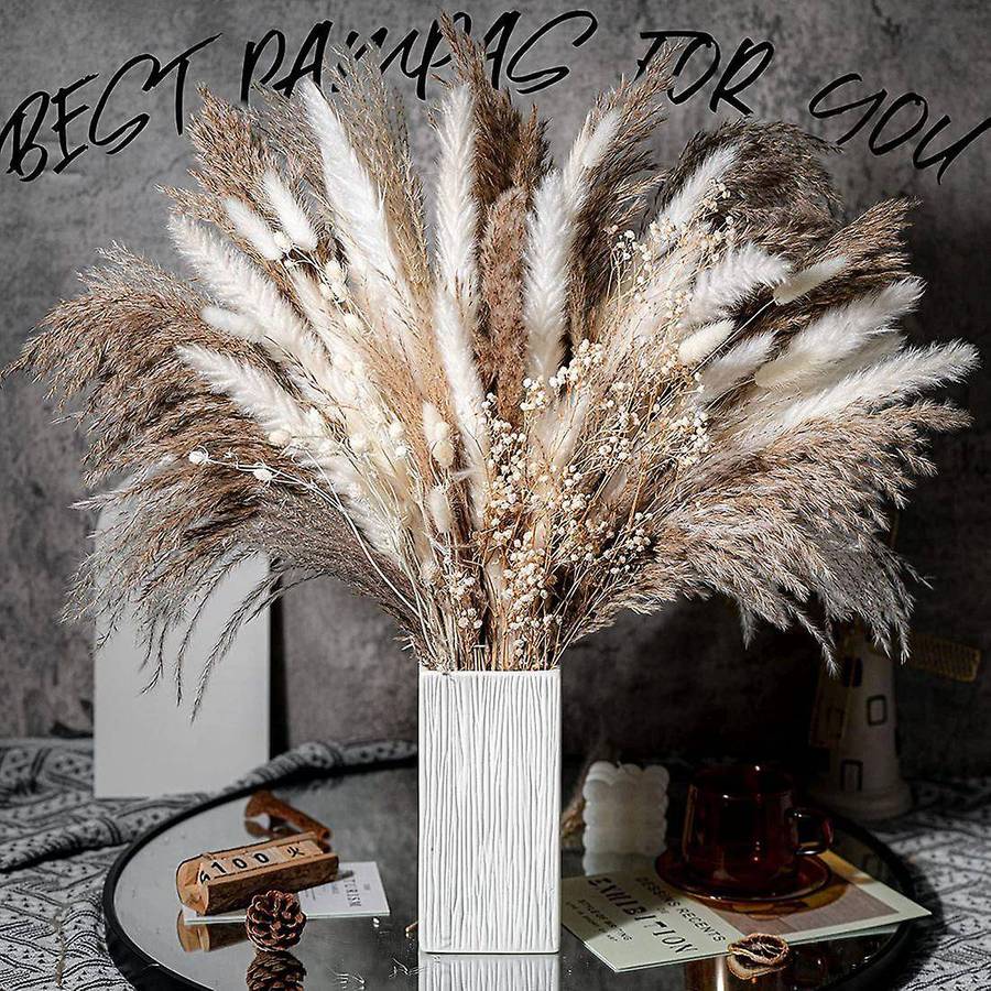 100PCS Natural Dried Pampas Grass Bouquet Dried Flower Compatible Wedding
