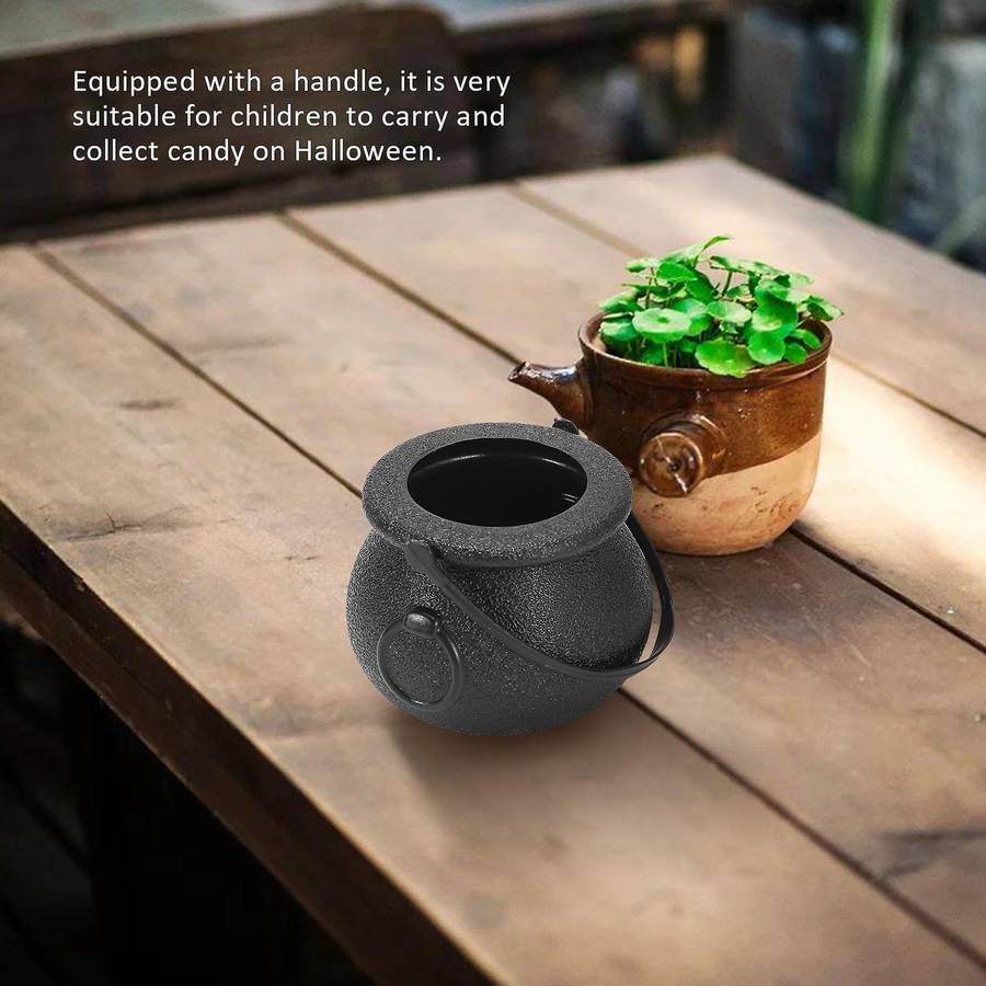 10pcs Black Cauldron Candy Holder Pot with Handle Halloween Candy Bucket Kettle Mini Black Witch Ca