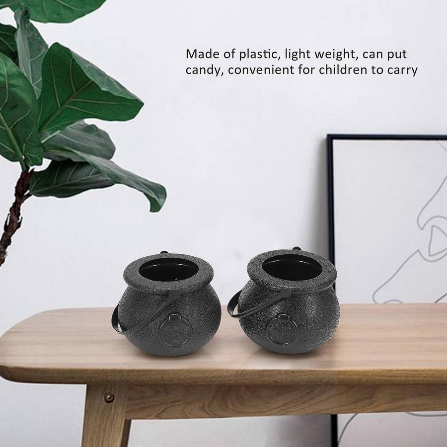 10pcs Black Cauldron Candy Holder Pot with Handle Halloween Candy Bucket Kettle Mini Black Witch Ca