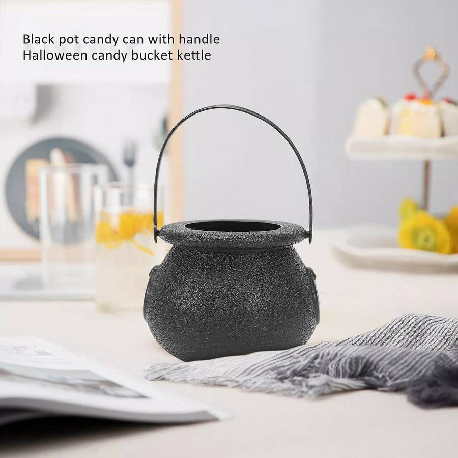 10pcs Black Cauldron Candy Holder Pot with Handle Halloween Candy Bucket Kettle Mini Black Witch Ca