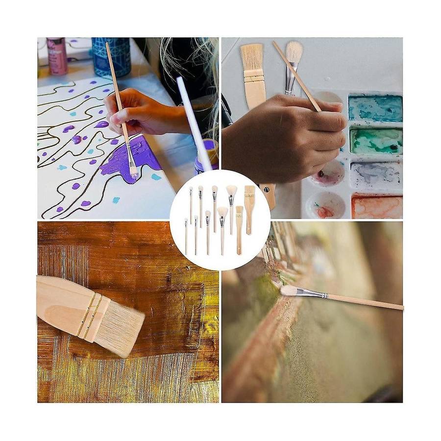 10Pcs Paint Brushes, Various Sizes Goat Hair Paint Brushes for Painting Walls Soft Fur Gilding Brush