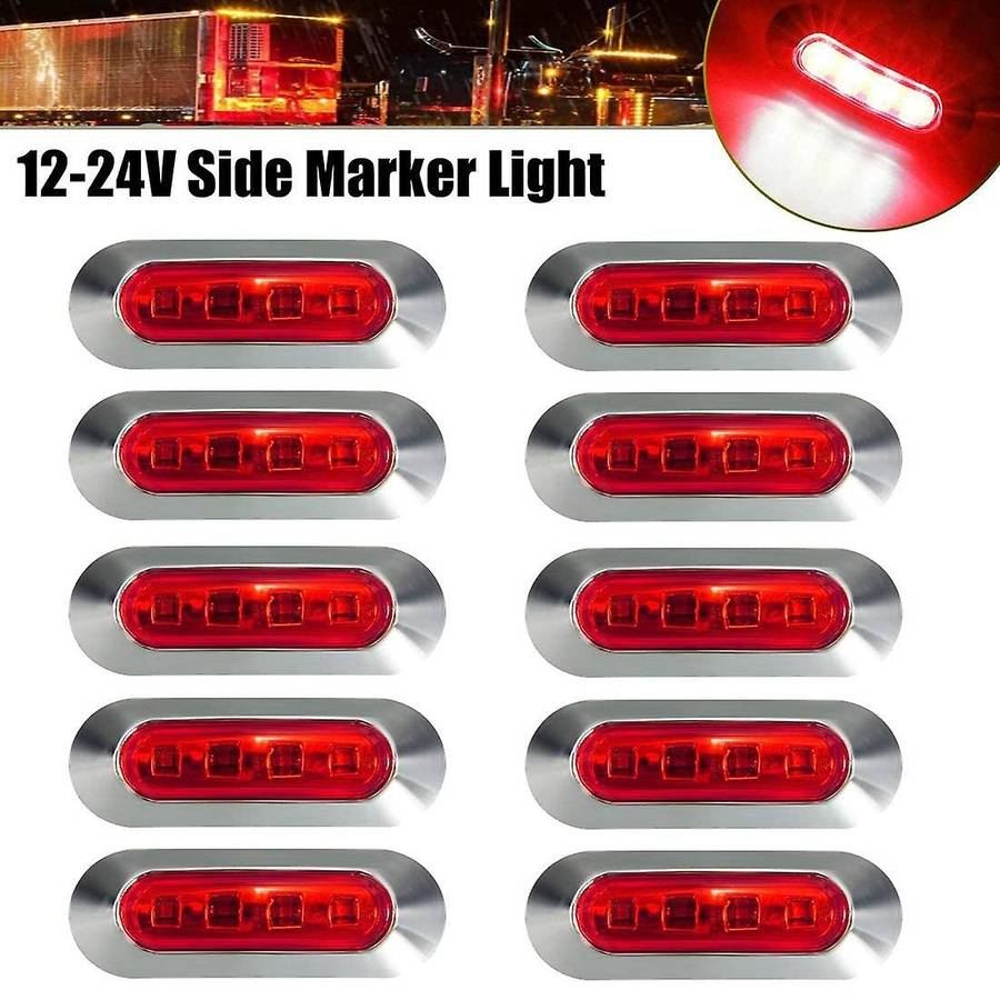 10PCS Red 4 LED Side Marker Indicator Lights Lamp Tail Lamp Universal for Auto Car Bus Truck Lorry T