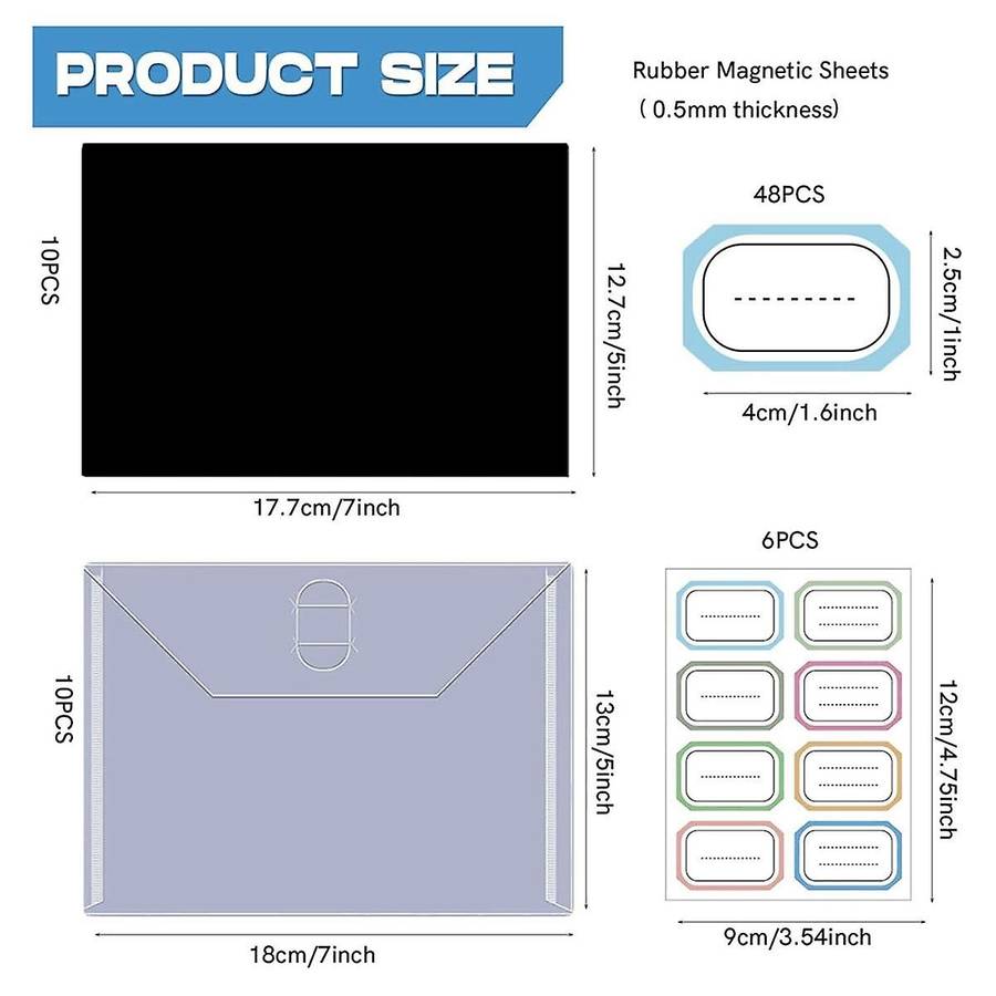10pcs Rubber Magnetic Sheets 0.5mm Thickness with 10pcs Clear Stamp Die Storage Pocket Stencil Organ