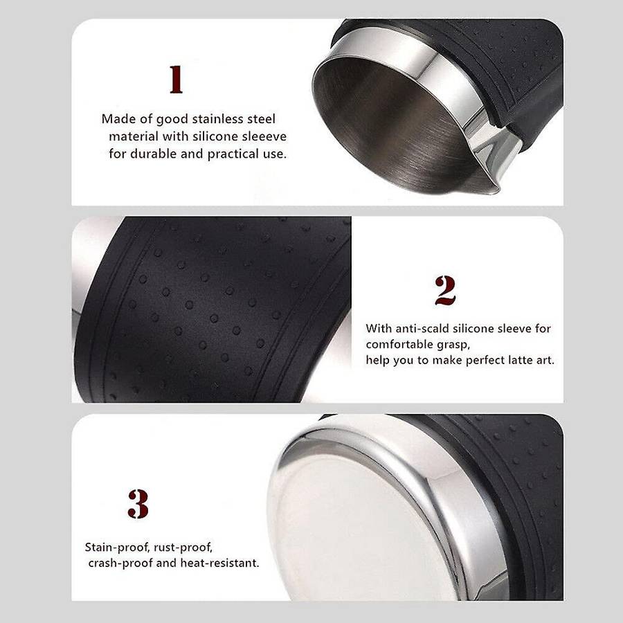 12 Oz. Stainless Steel Milk Foaming Pot Steamer Pot with Eagle Nozzle Heat Resistant Silicone Grip