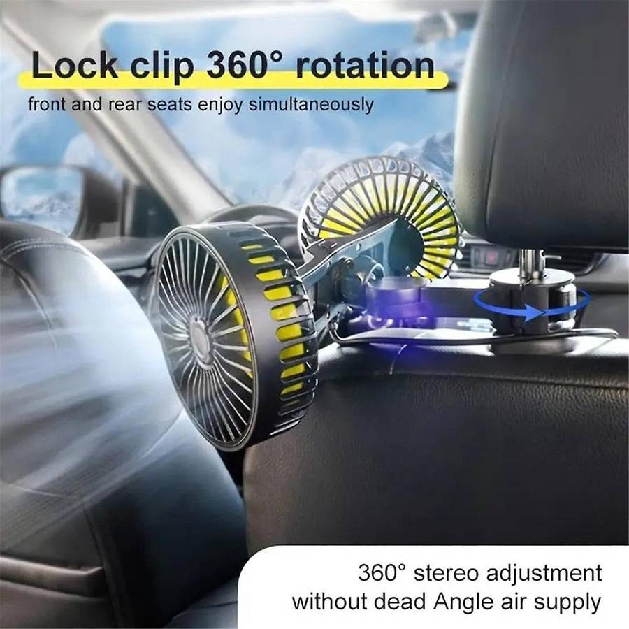 12-24V USB Car Fan Portable Cars Electric Fan for Home Office 360 Degree Rotatable Dual Head 3 Spee